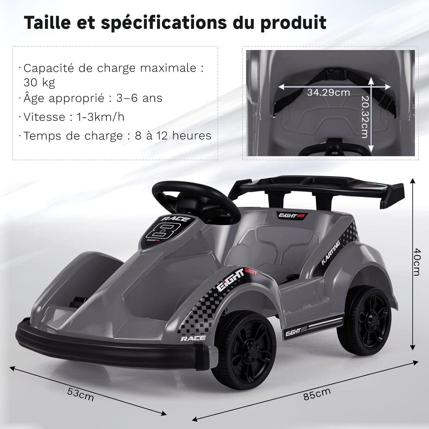 HOMEMIYN 6V Elektrische Go Kart - met afstandsbediening, veiligheidsgordel & muziek. Perfect cadeau voor kids! (Zwart)