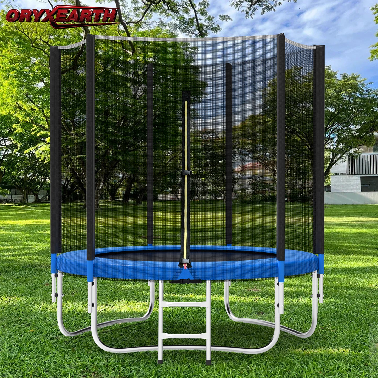 Trampoline Jardin 183cm - Enfants/Adultes, Filet Sécurité + Couverture - Noir/Bleu - Jeux Extérieur