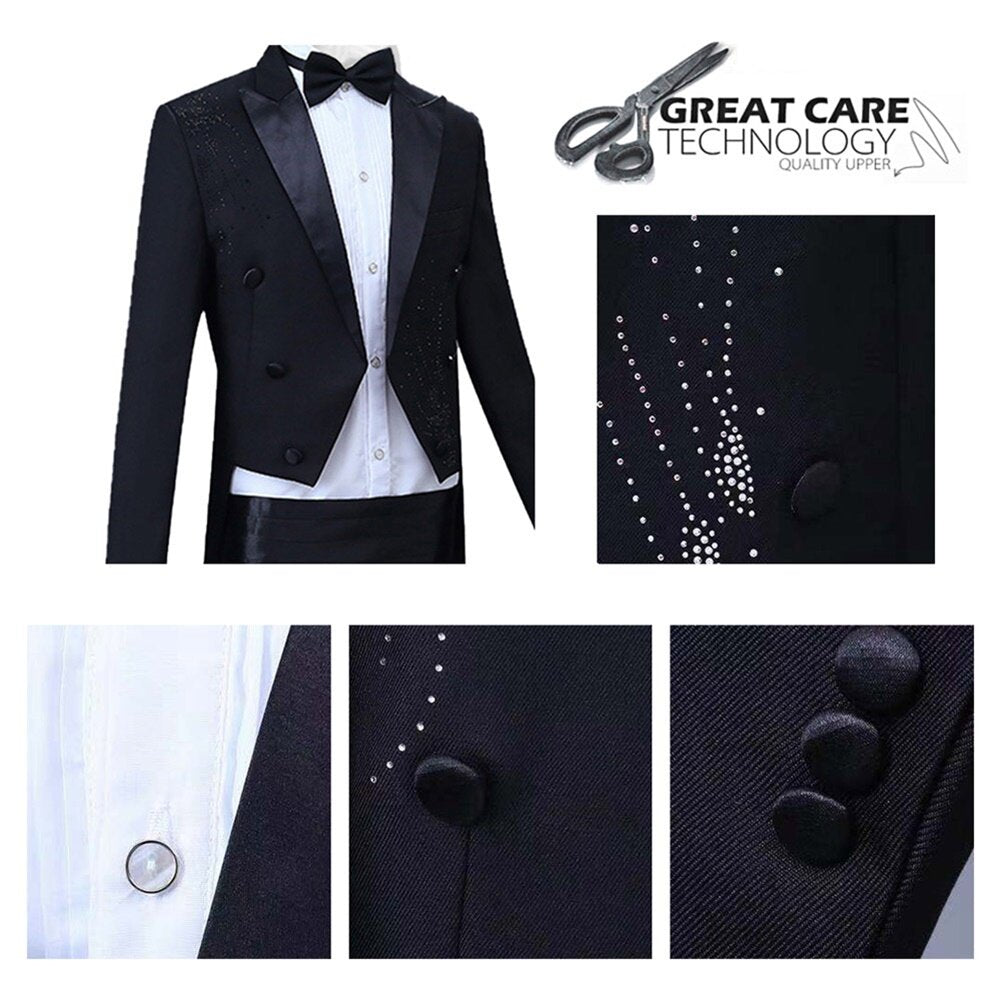 YFFUSHI Mens Wedding Costume Party Vintage Tailcoat 4 Piece Dress Slim Suit Set