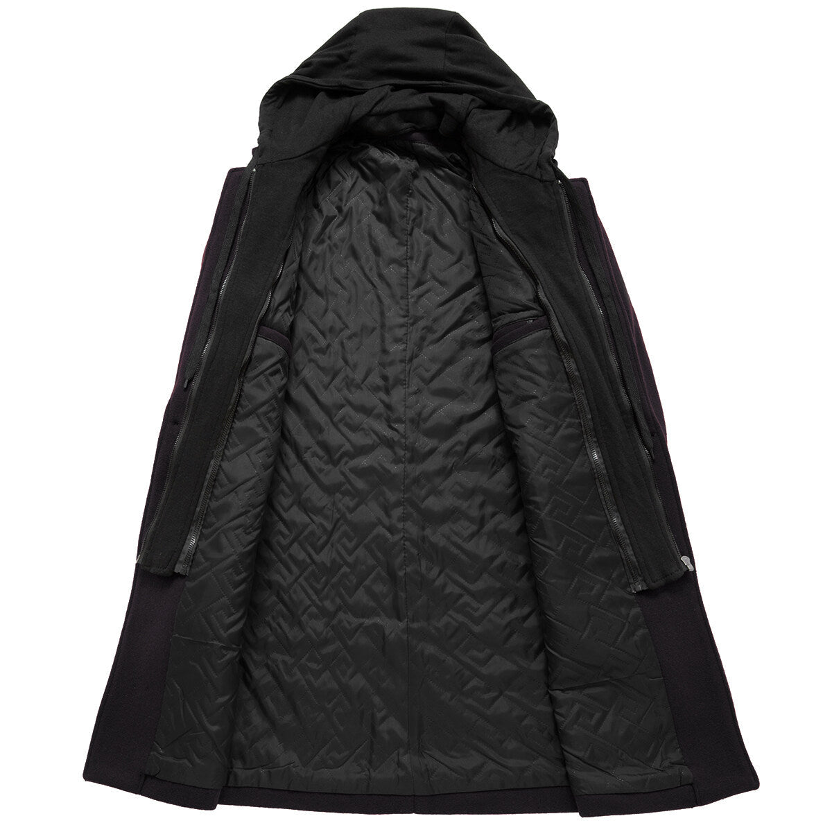 YFFUSHI Mens Hooded Long Wool Coat Padded Zipper Winter Outing Jacket