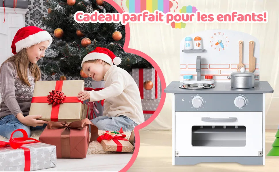 Cuisine Enfant Multifonctionnelle 5 en 1 - ORYXEARTH - 60x29x80.5cm - Bois - Blanc Cassé - Mixte