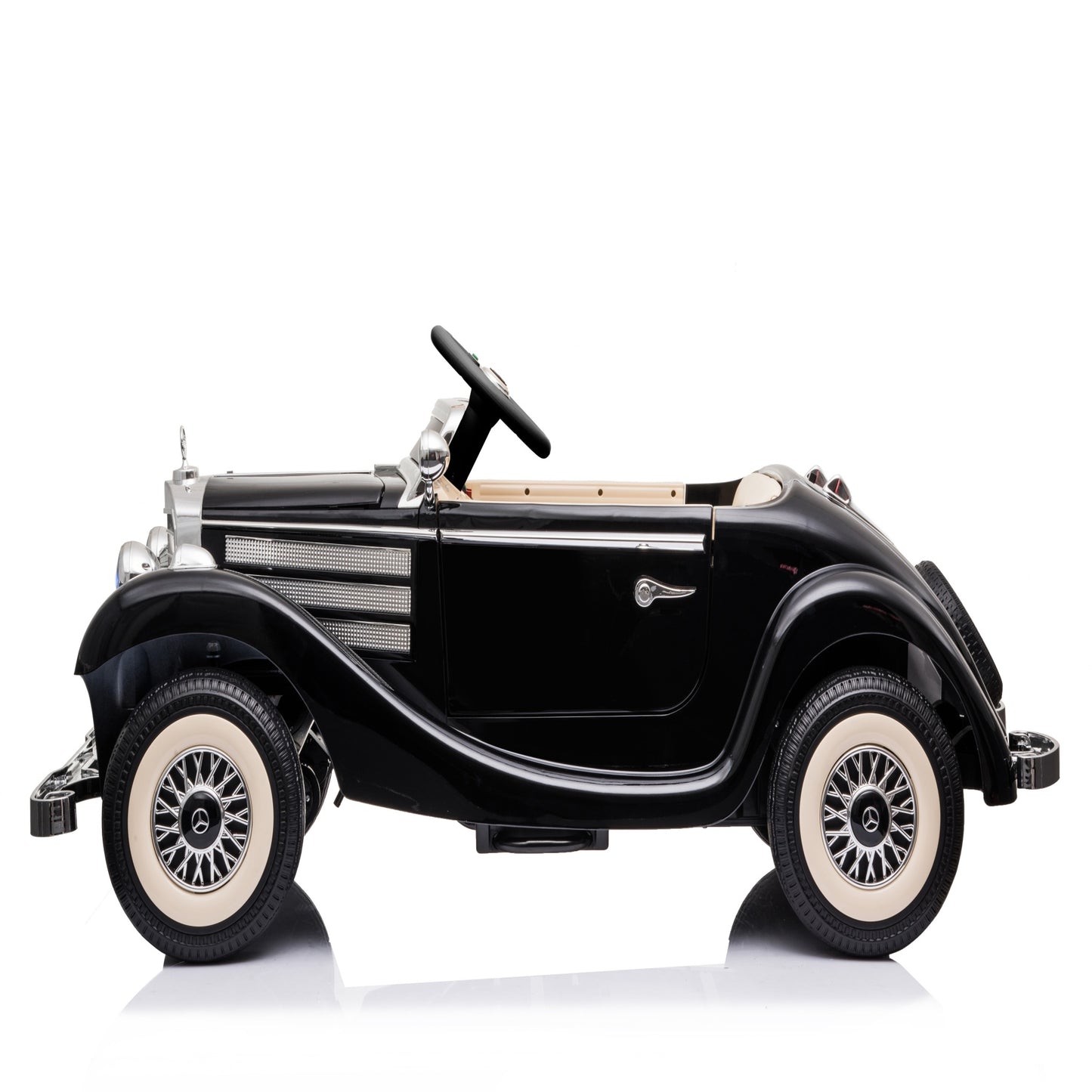 Carro elétrico retro para crianças - ORYXEARTH - Preto - Bateria 12V - Velocidade 3-6 km/h