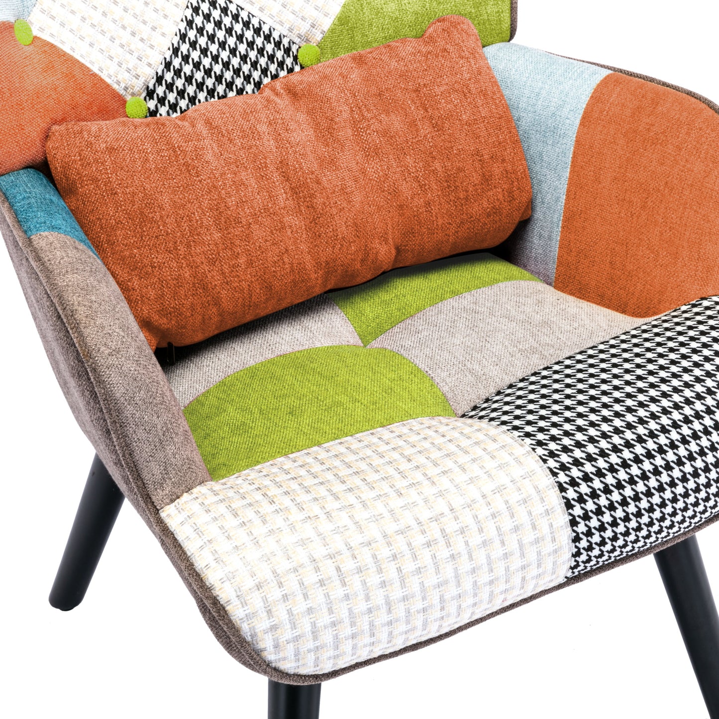 Poltrona relaxante com banquinho Poltrona patchwork poltrona de madeira sala de estar, poltrona de tv moderna poltrona de linho laranja