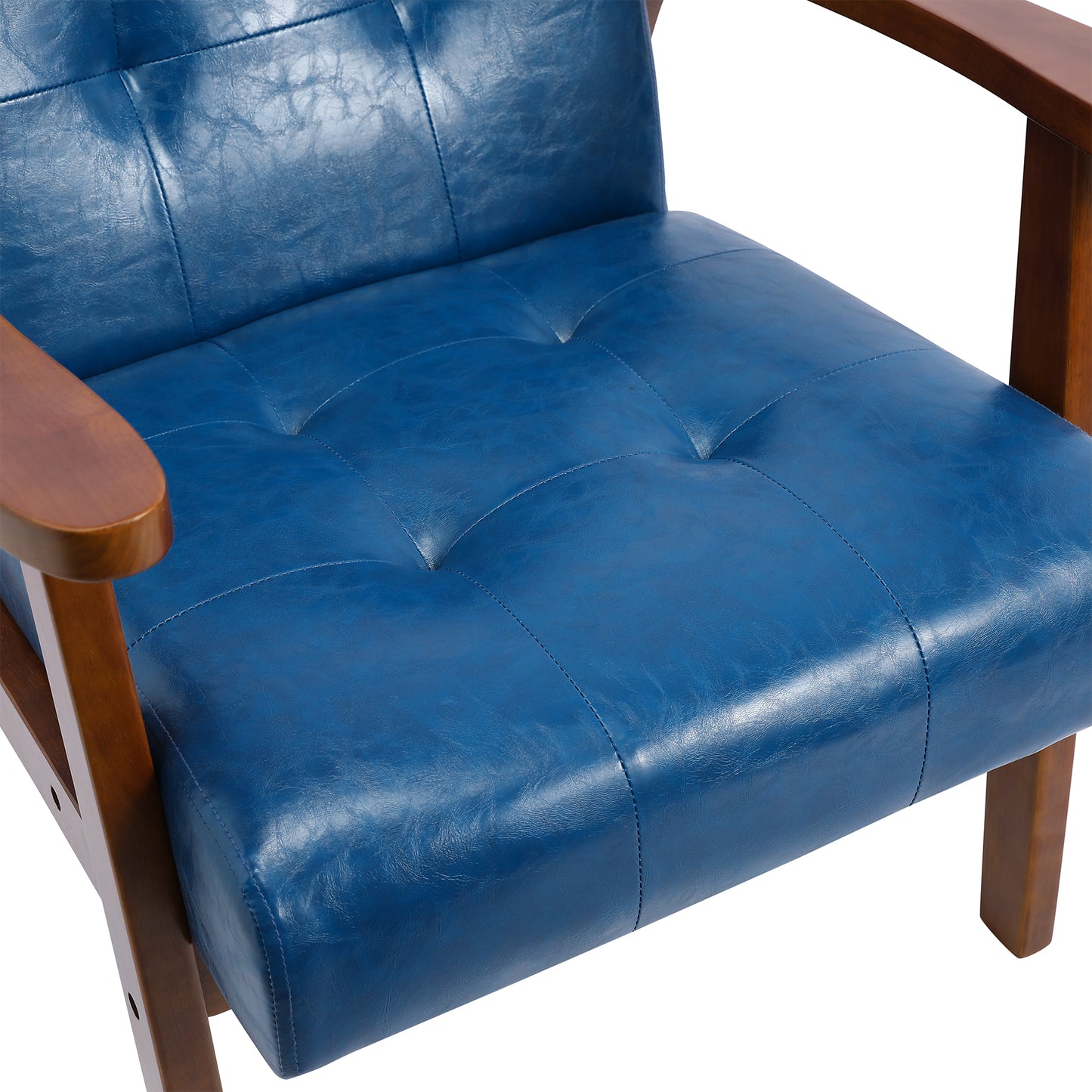Fauteuil en cuir artificiel tapisé style vintag-Fauteuil en bois naturel de bureau de chambre à coucher, bleu