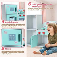 Cuisine Enfant Multifonctionnelle 5 en 1 - ORYXEARTH - Vert - 47.8x17x40.3cm - 3,35kg - Bois