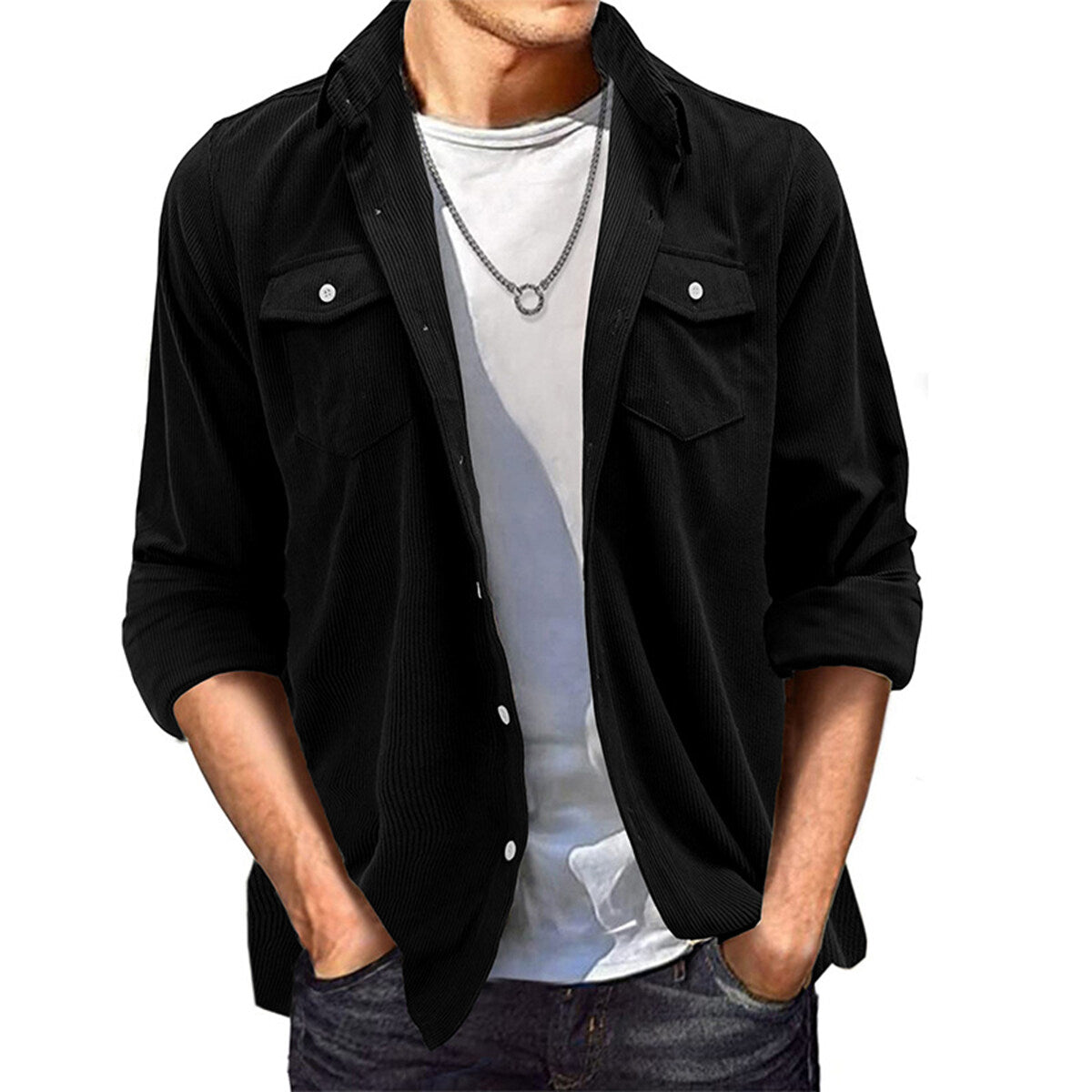 YFFUSHI Mens Corduroy Long Sleeve Shirt Casual Daily with Breast Pocket