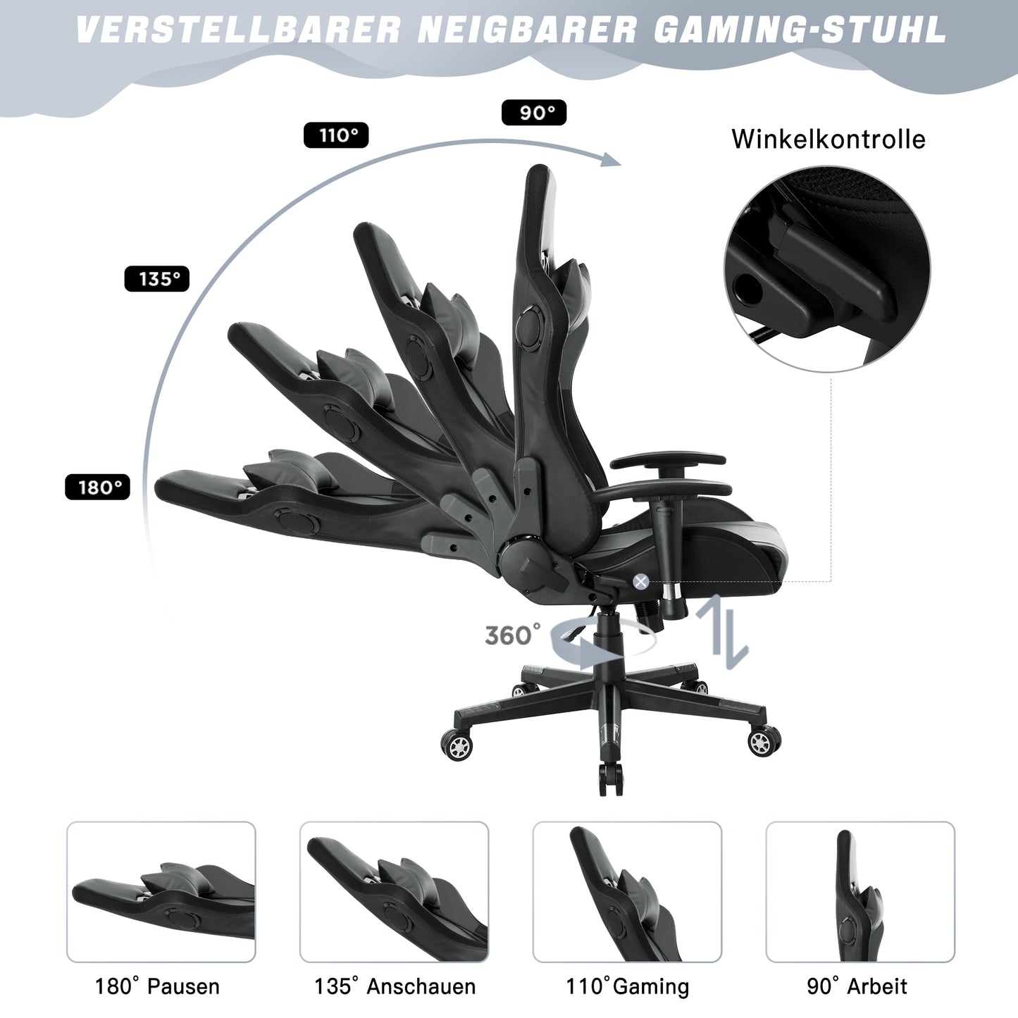 Gamingstoel met RGB LED-verlichting en ingebouwde speakers - Race-style bureaustoel in PU-leder