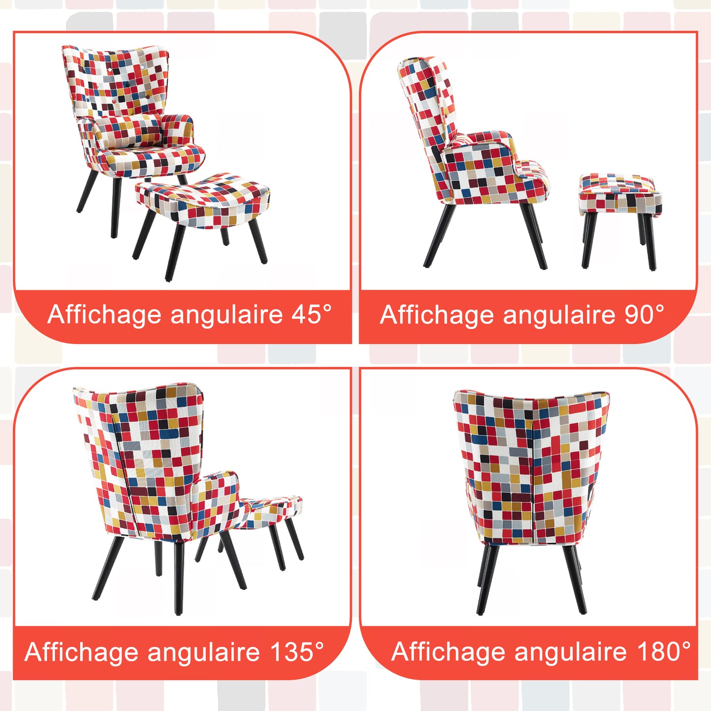 Fauteuil d'angle rustique HomeMiYN avec coussin et tabouret