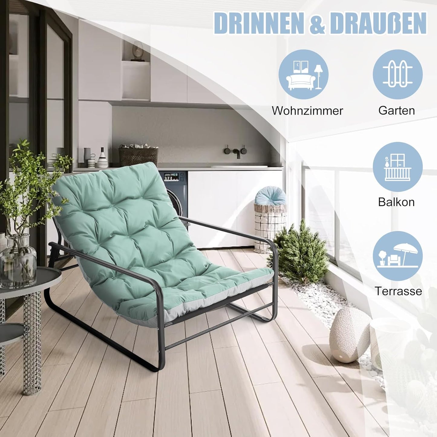 Cadeira de jardim HOMEMIYN (118,5 x 92 x 72,5 cm - aço - verde)