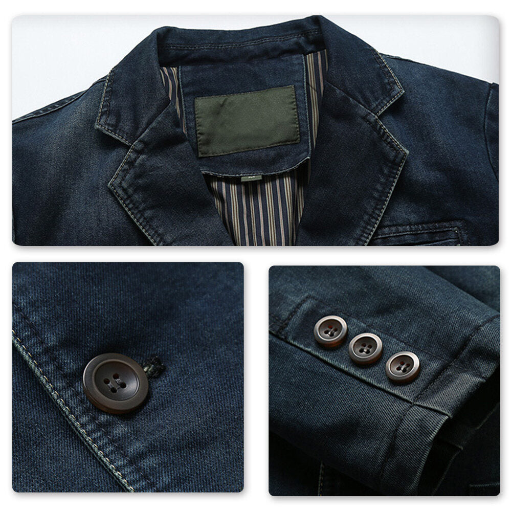 YOUTHUP Mens Suits Jackets Denim Slim Fit Blazer