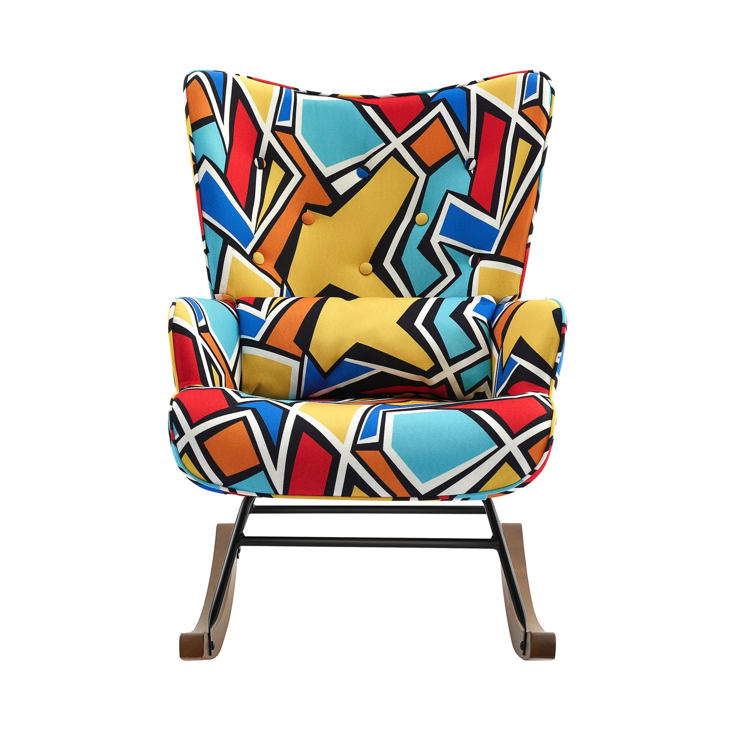 Cadeira de Balanço HomeMiYN(87x66x90cm - Tecido de Linho Falso - multicolor)