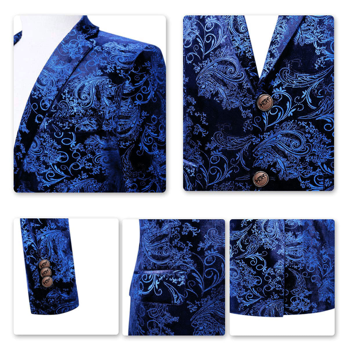 Cloudstyle Men's Dress Floral Suit Notched Lapel Slim Fit Stylish Blazer Dress Golden Suit
