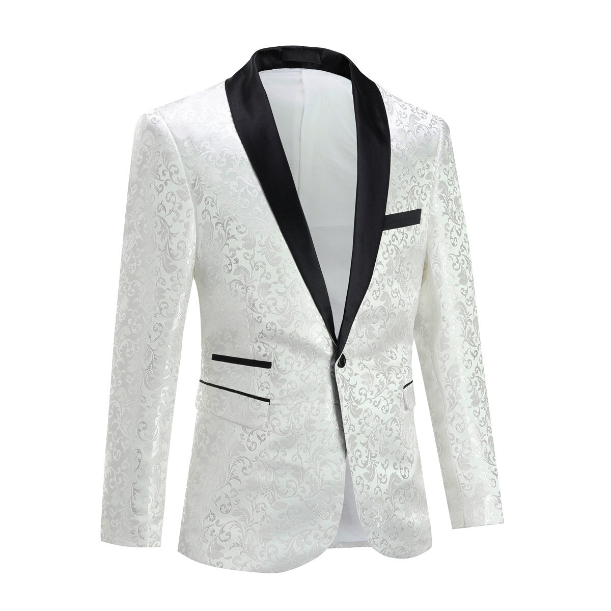 YFFUSHI Mens Formal Dress Blazer Slim Fit 1 Button Shawl Collar Printed Casual Suit Jacket