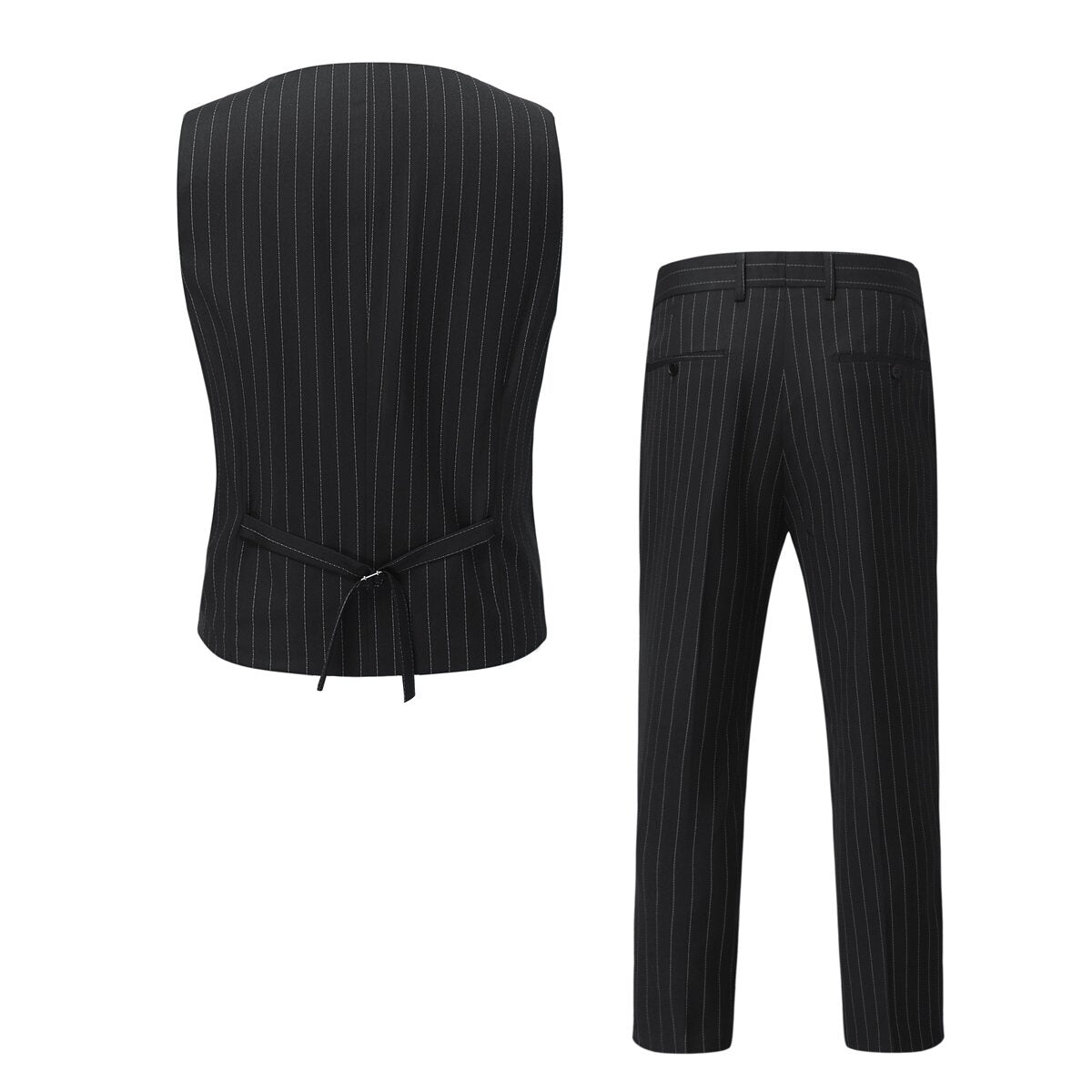YFFUSHI Mens Striped Slim Fit Solid Color Single Breasted Suit Vest and Trousers