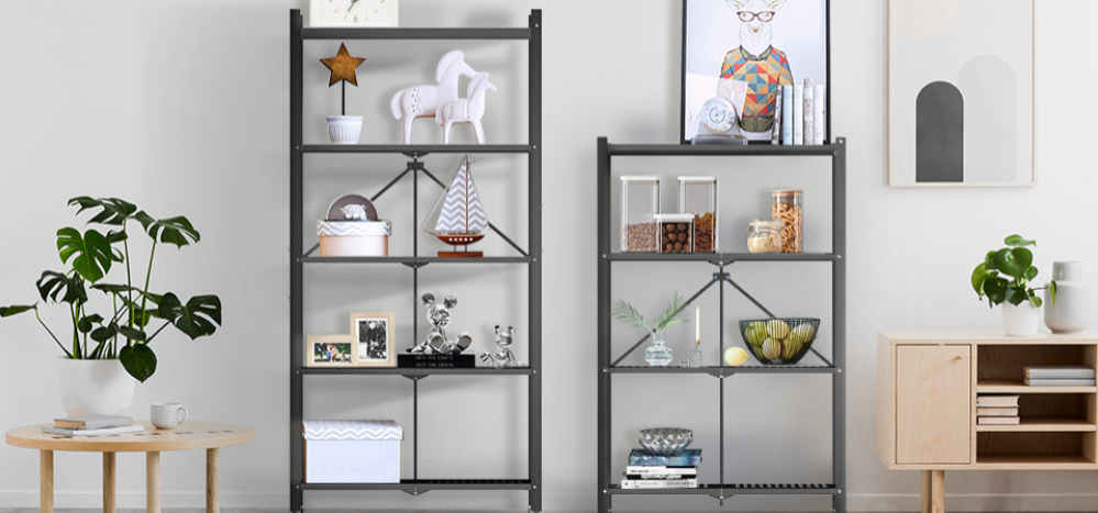 Estante organizador plegable HomeMiYN de 4-5 niveles: almacenamiento multiusos para el hogar, la cocina y el baño, color negro