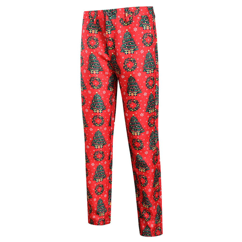 YFFUSHI Mens 3 Piece Suit Christmas Tree Print Single Breasted Holiday Dress for Dinner or Party