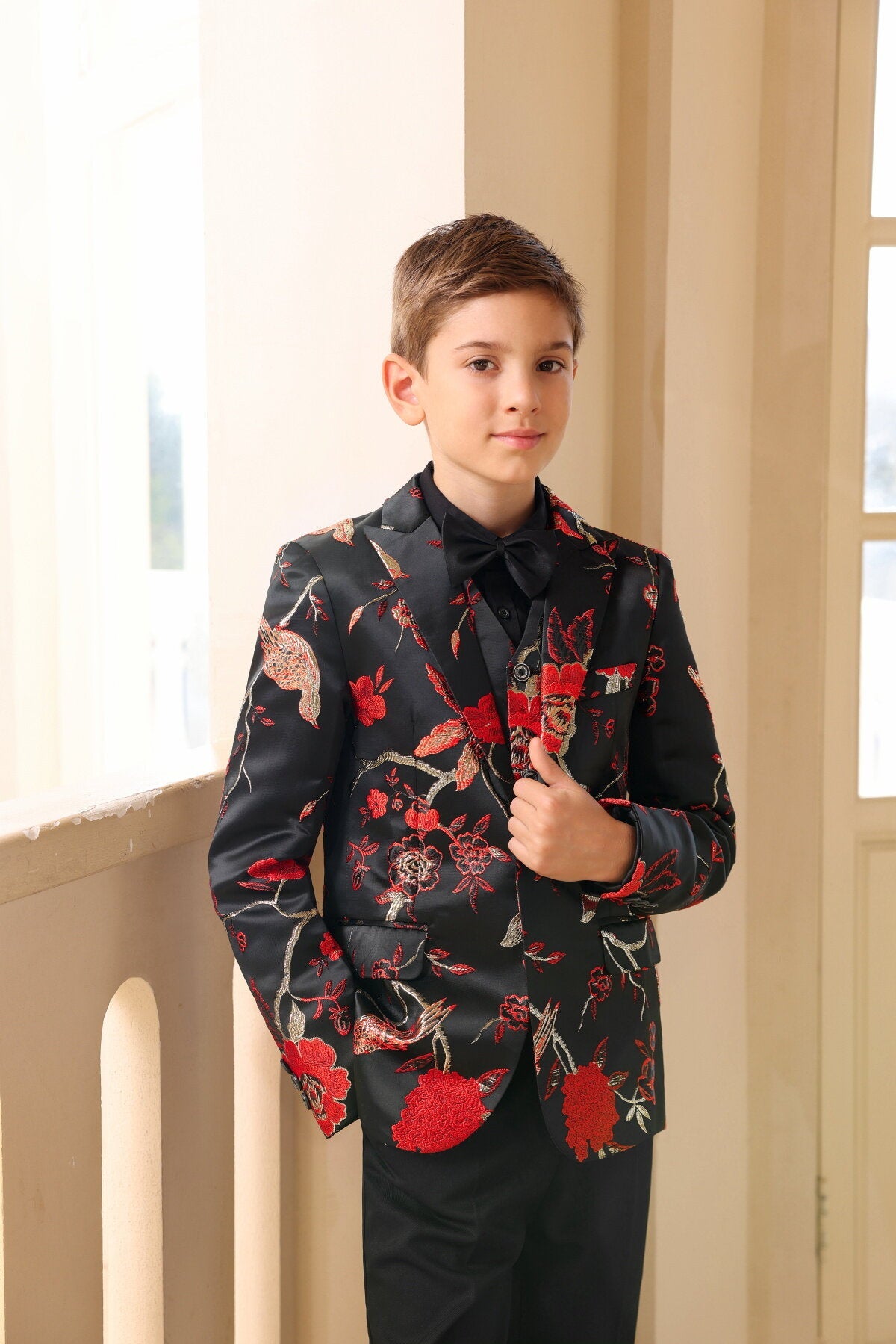 YFFUSHI Boys 3Pce Wedding Dress Bronzing Gold Thread Embroidered Suit