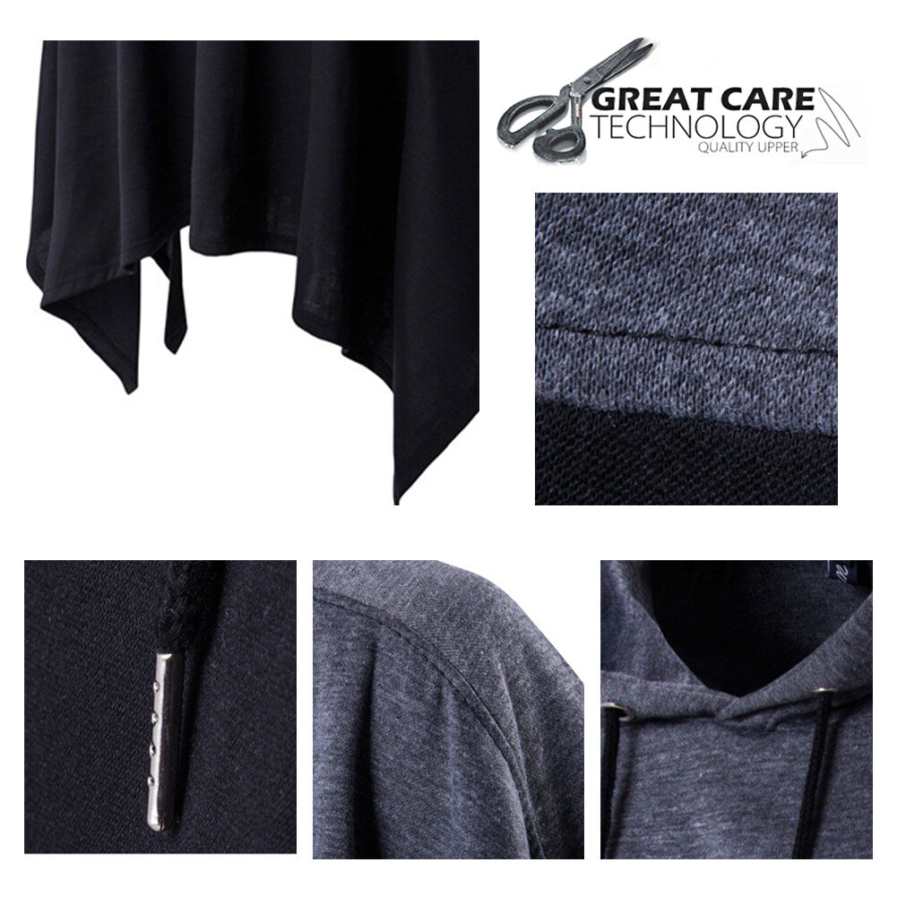 YFFUSHI Mens Loose Hooded Cape Fashion Splicing Duster Jacket