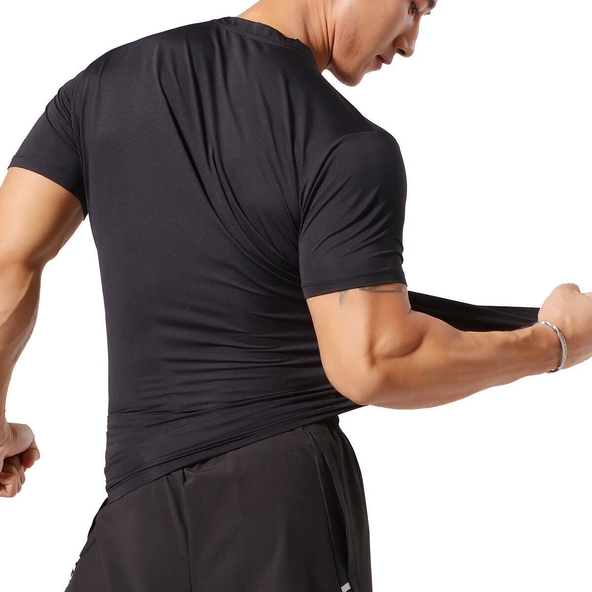 YFFUSHI Mens Sports T-Shirt Quick Dry Round Neck Solid Color Stretch Short Sleeve