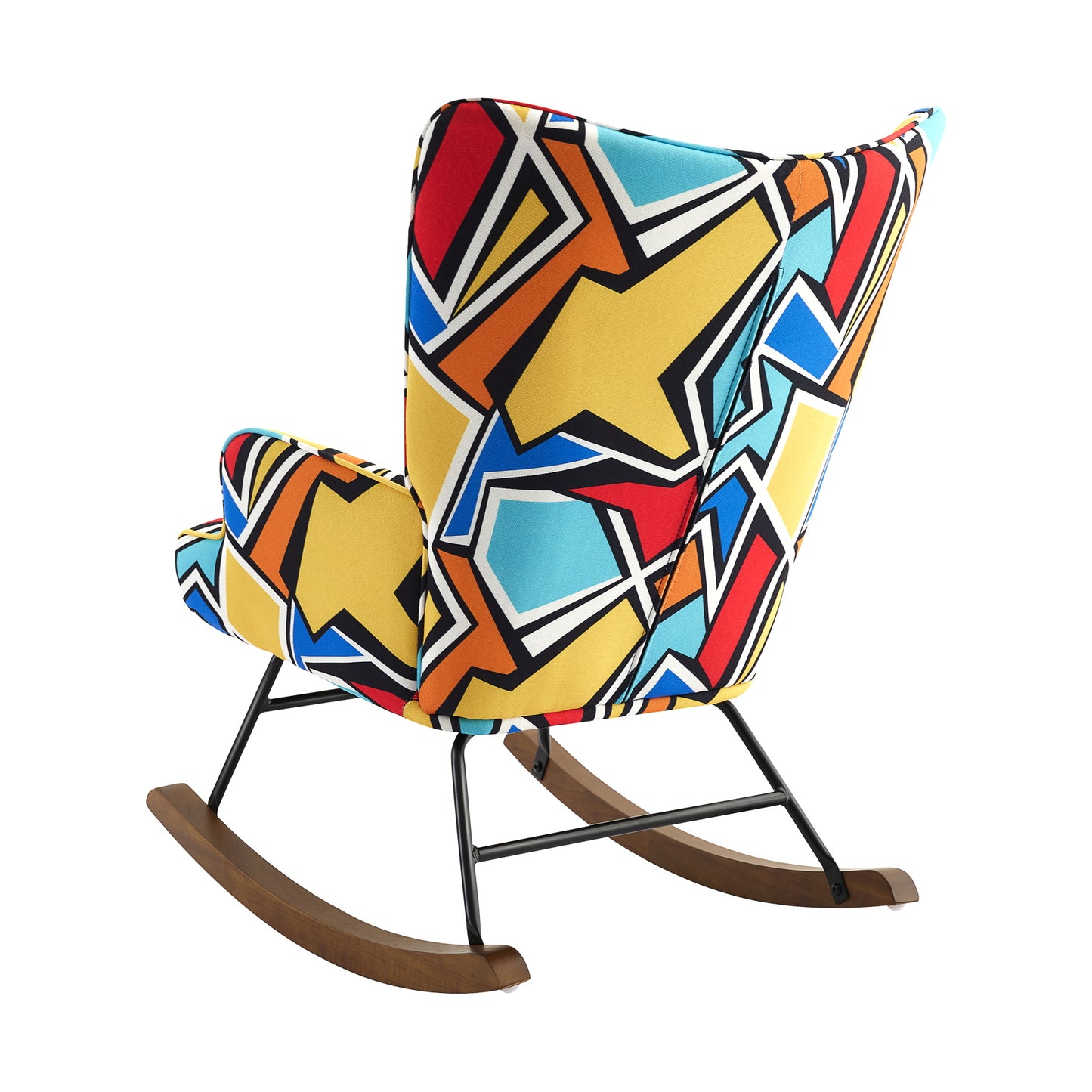 Fauteuil à bascule en velours avec base métallique et détails en bois pour un oasis de chambre paisible