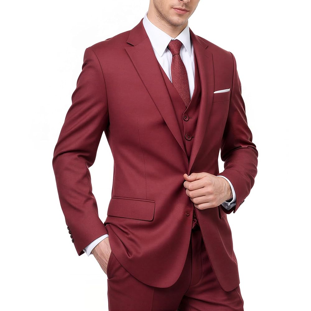 Cloudstyle Mens 3-Piece Suit Notched Lapel One Button Slim Fit Formal Jacket Vest Pants Set