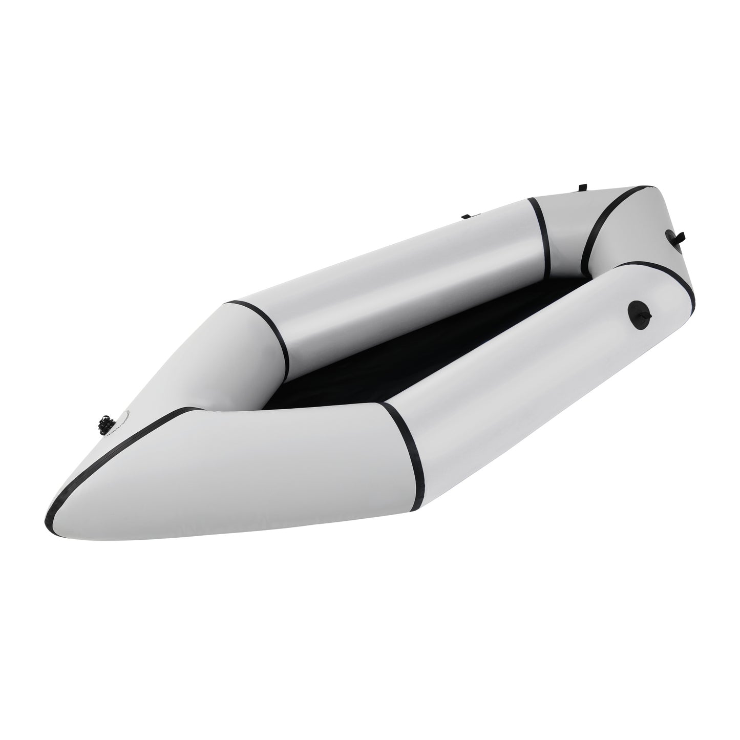 1-persoons opblaasbare boot, 210 cm TPU-kajak, Packraft opblaasbare boot voor volwassenen, lichtgewicht rugzakvlot voor raften op vlak water, fietsdrift, vissen, avontuur, compacte kano, grijze vin