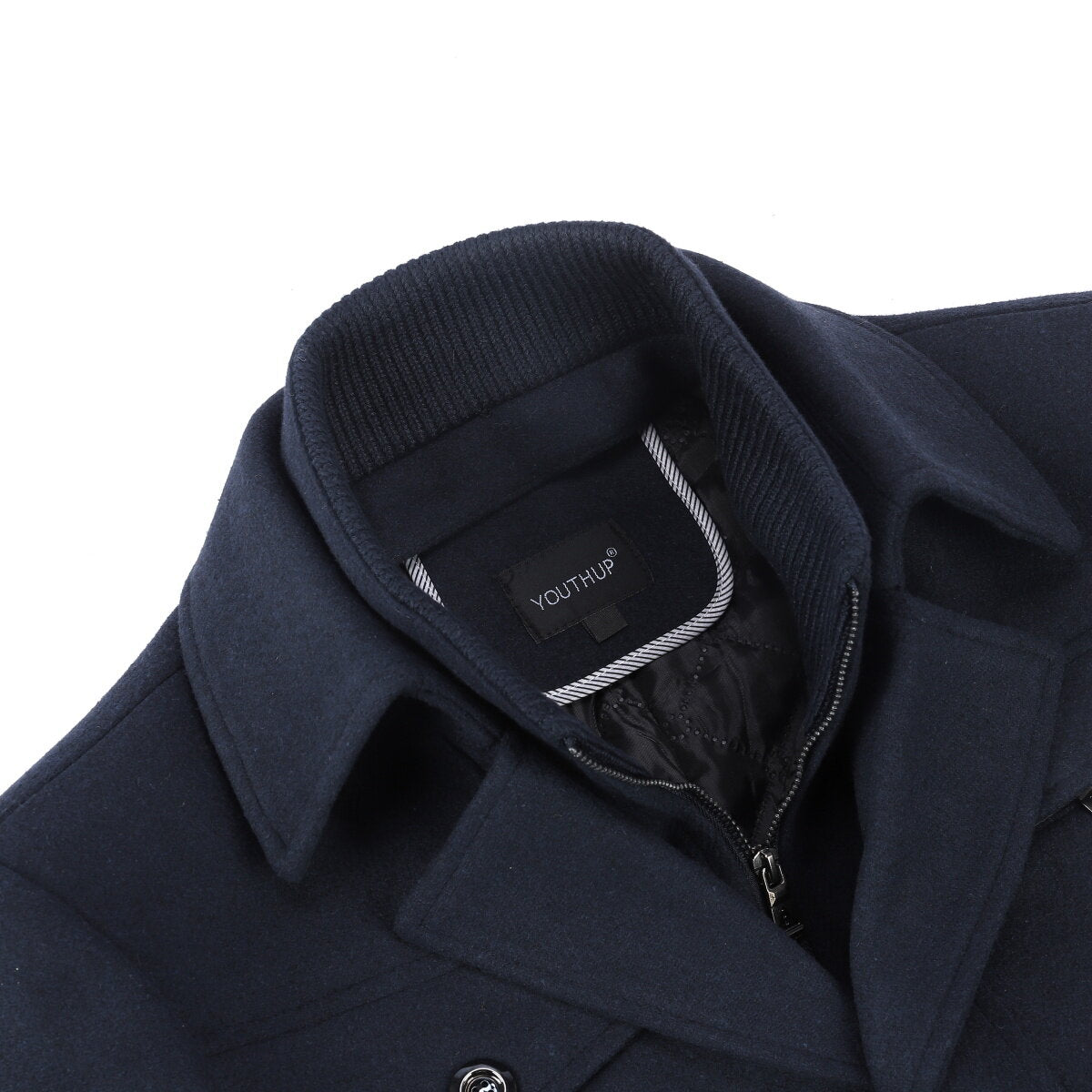 YFFUSHI Mens Wool Trench Coat Winter Thick Business Military with Removable Inner Collar