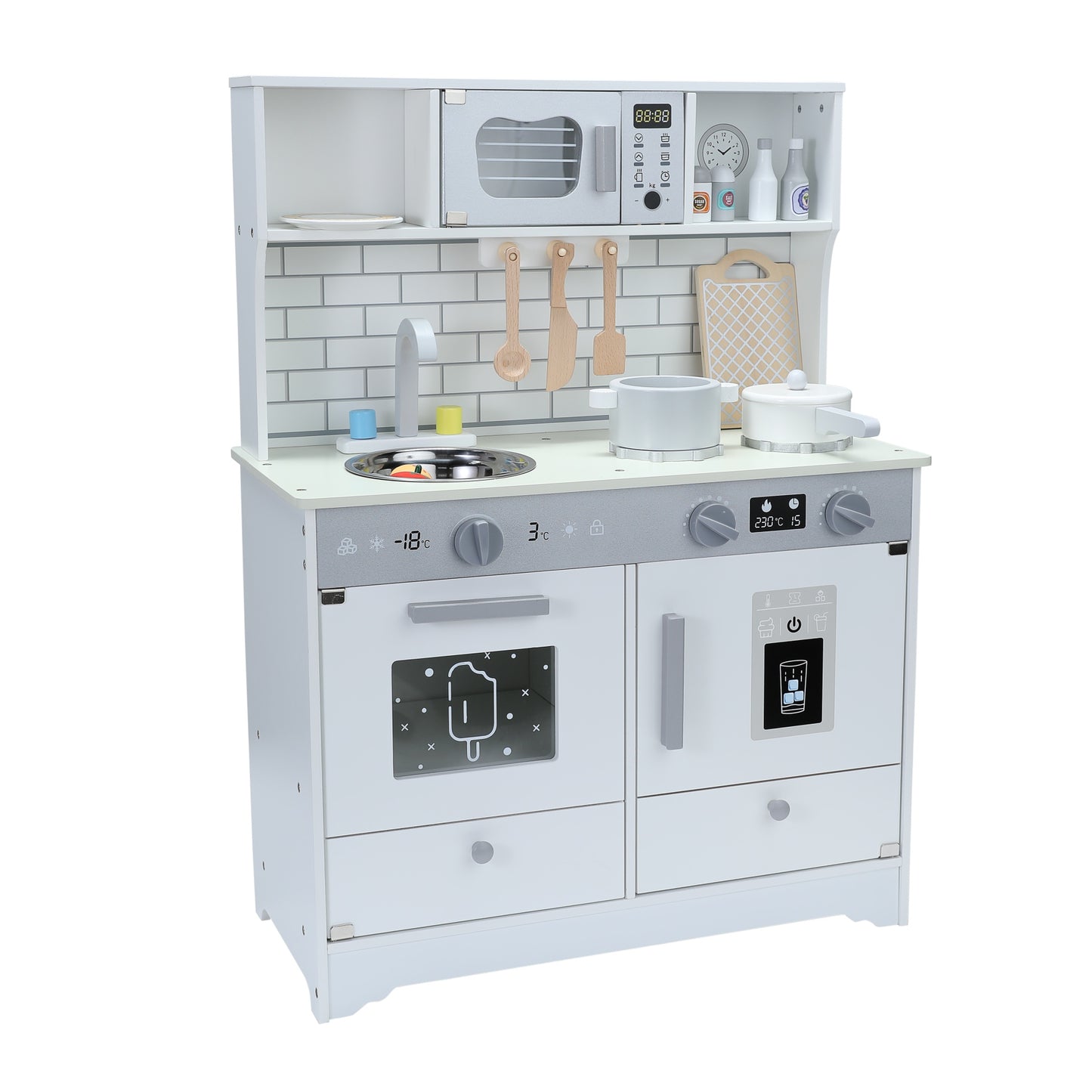 Cozinha Infantil Multifuncional ORYXEARTH Madeira Branco Suave Unissex