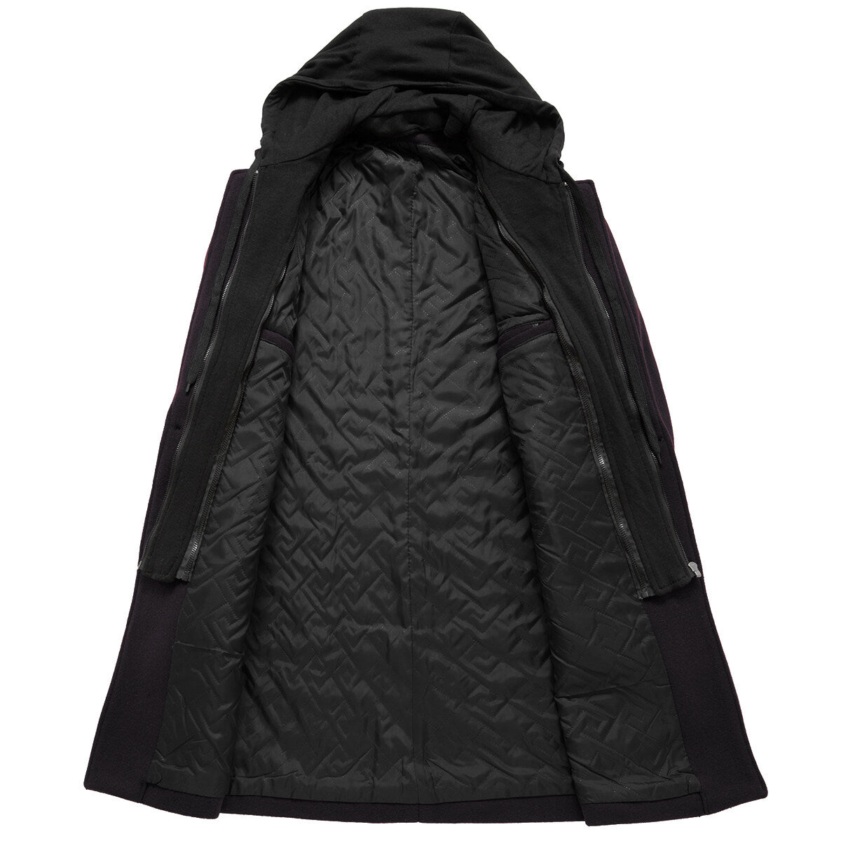 YOUTHUP Mens Hooded Long Wool Coat Padded Zipper Winter Outing Jacket
