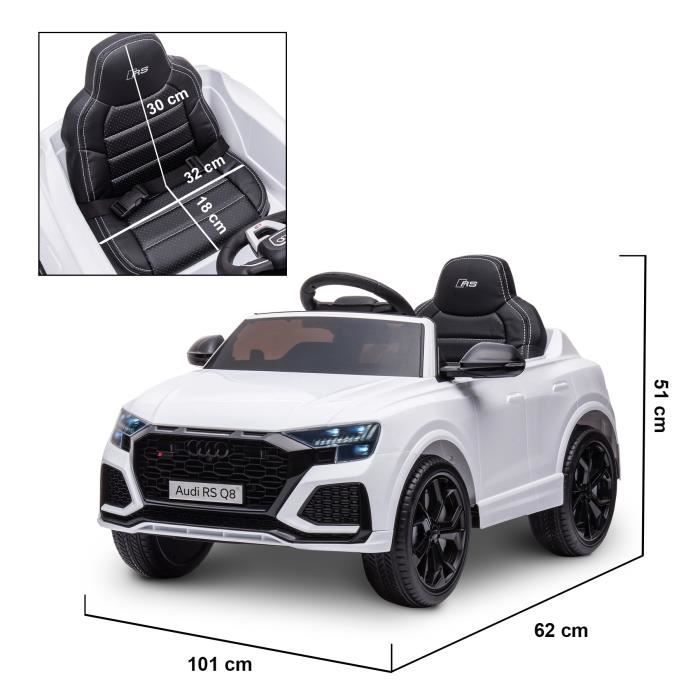 Voiture Electrique Enfant de 3ans au Style Audi Q8 avec Télécommande 2.4G -12V Moteur 35Wx2 Vitesse Max. 3km/h Roue EVA MP3, Blanc