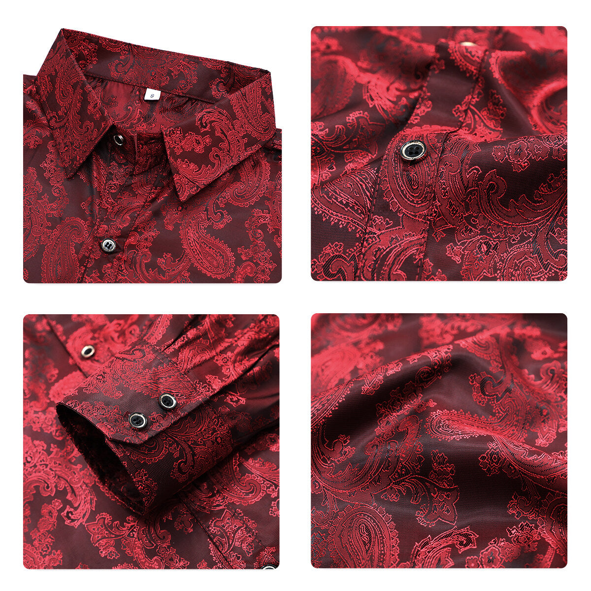 Youthup Mens Paisley Pattern Fitted Shirt