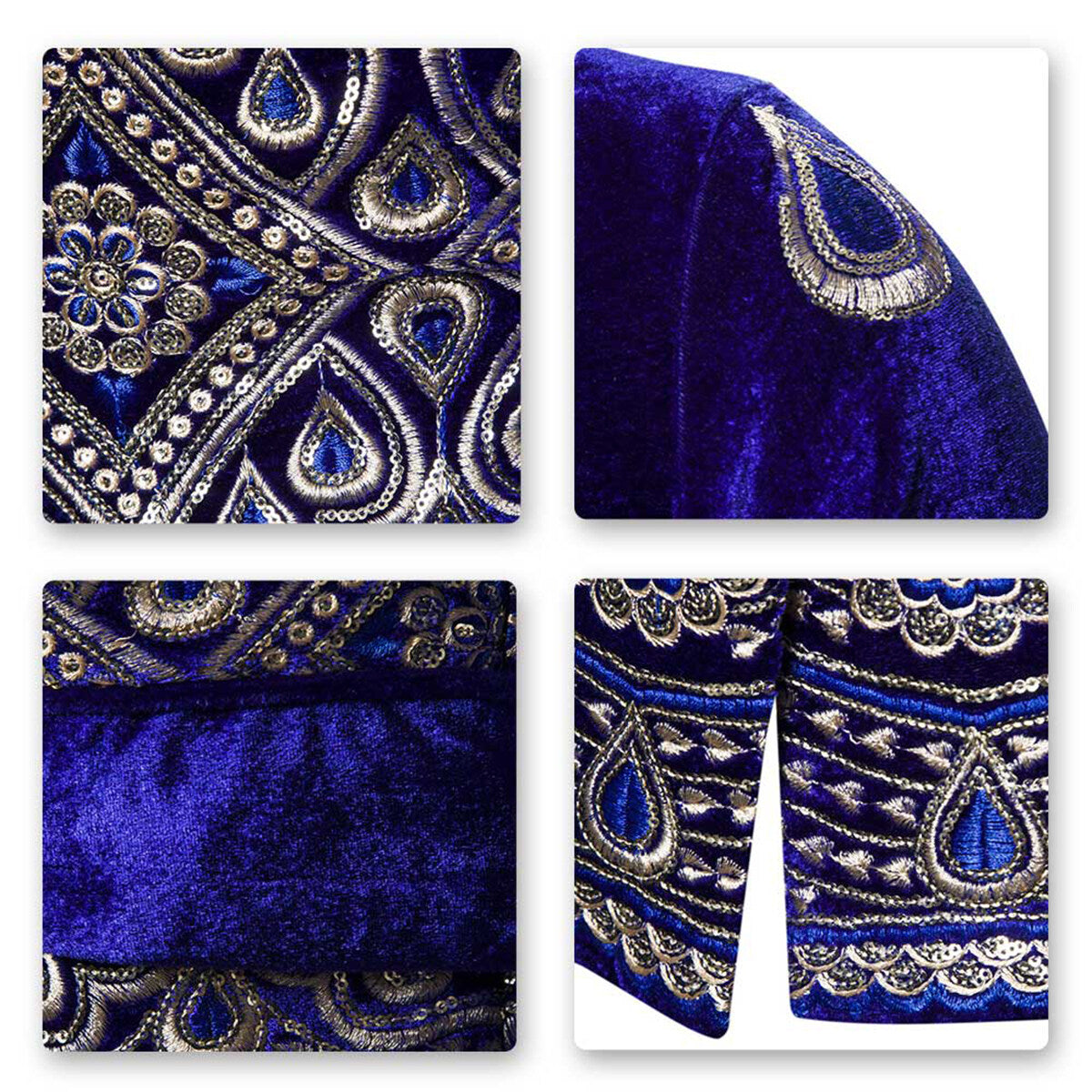 Youthup Mens Slim Fit Velvet Embroidery Party Evening Wedding Suit Blazer
