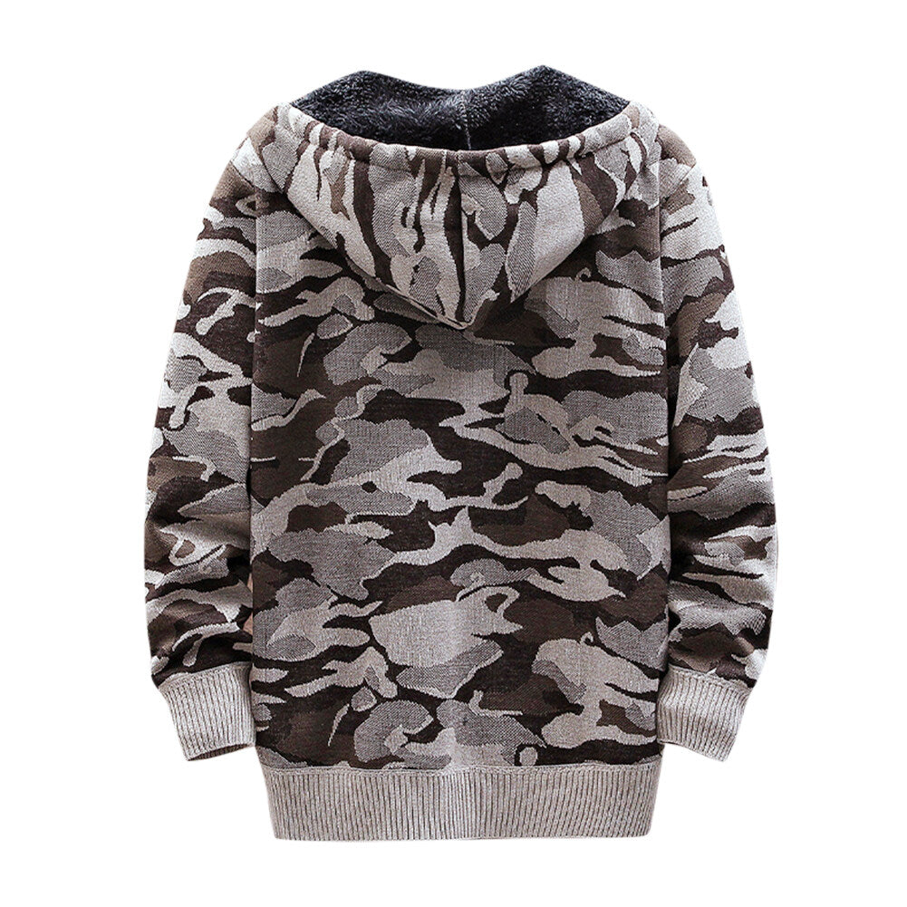 Youthup Mens Camo Printed Jacket Fleece Lined Knitted Cardigan