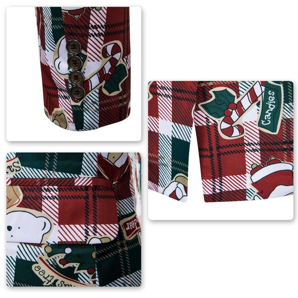 Youthup Mens Christmas Blazer Cartoon Print Suit Jacket