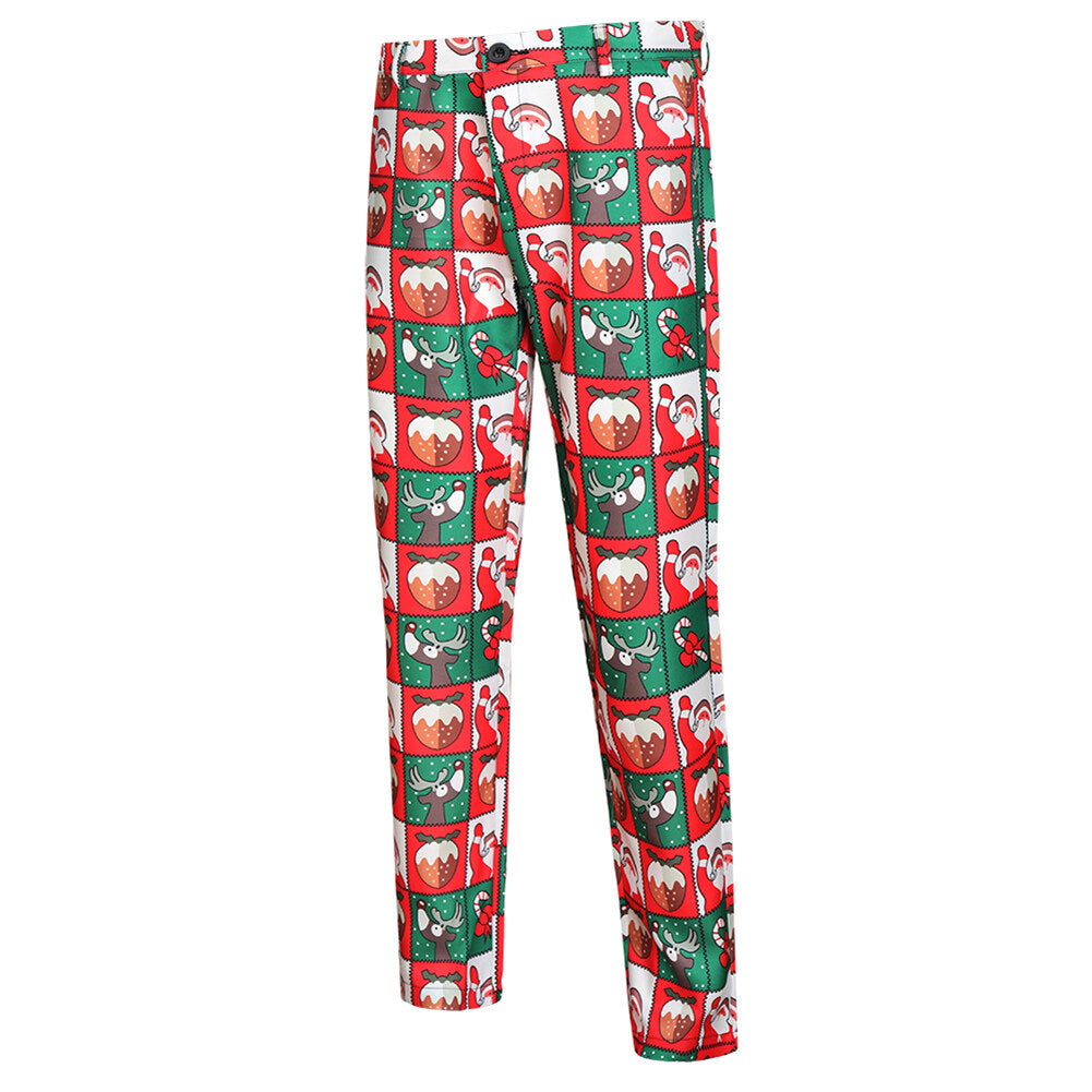 Youthup Mens Christmas 3Pce Suit Plaid Print Slim Fit Blazer Vest Trousers