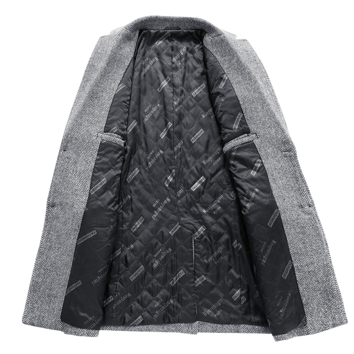 YOUTHUP Mens Knitted Wool Coat Windproof Solid Color Lapel Long Coat