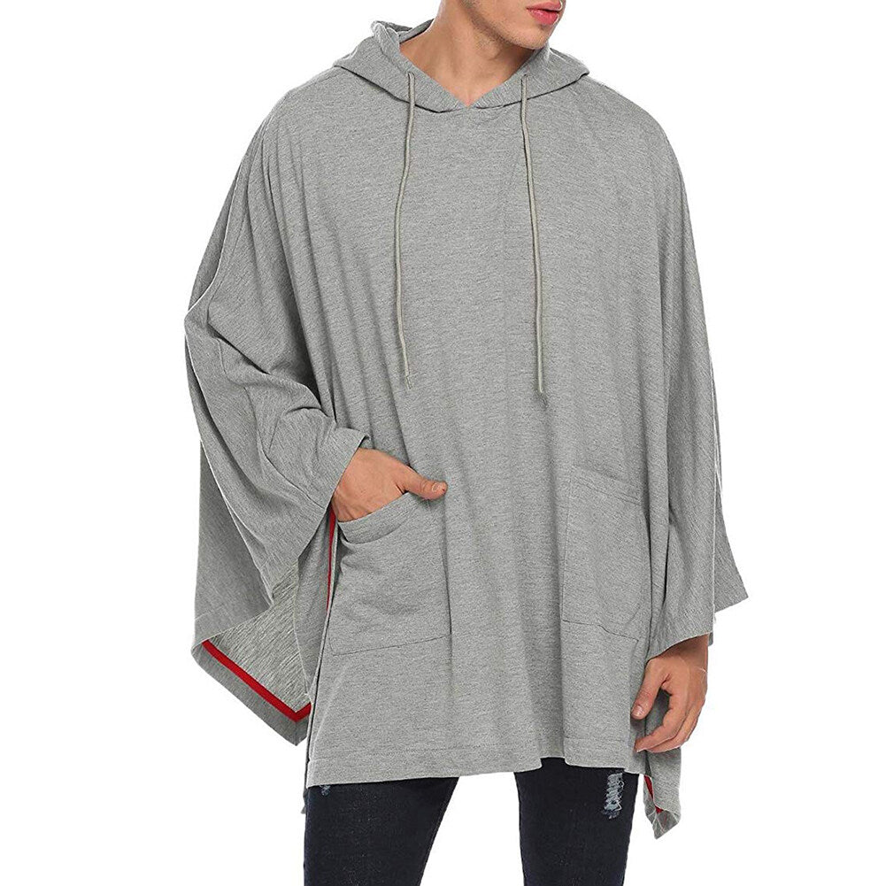 YOUTHUP Mens Solid Color Loose Cape Hoodie
