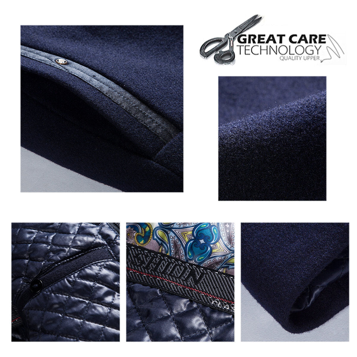 Youthup Mens Slim Fit Double Collar Wool Coat
