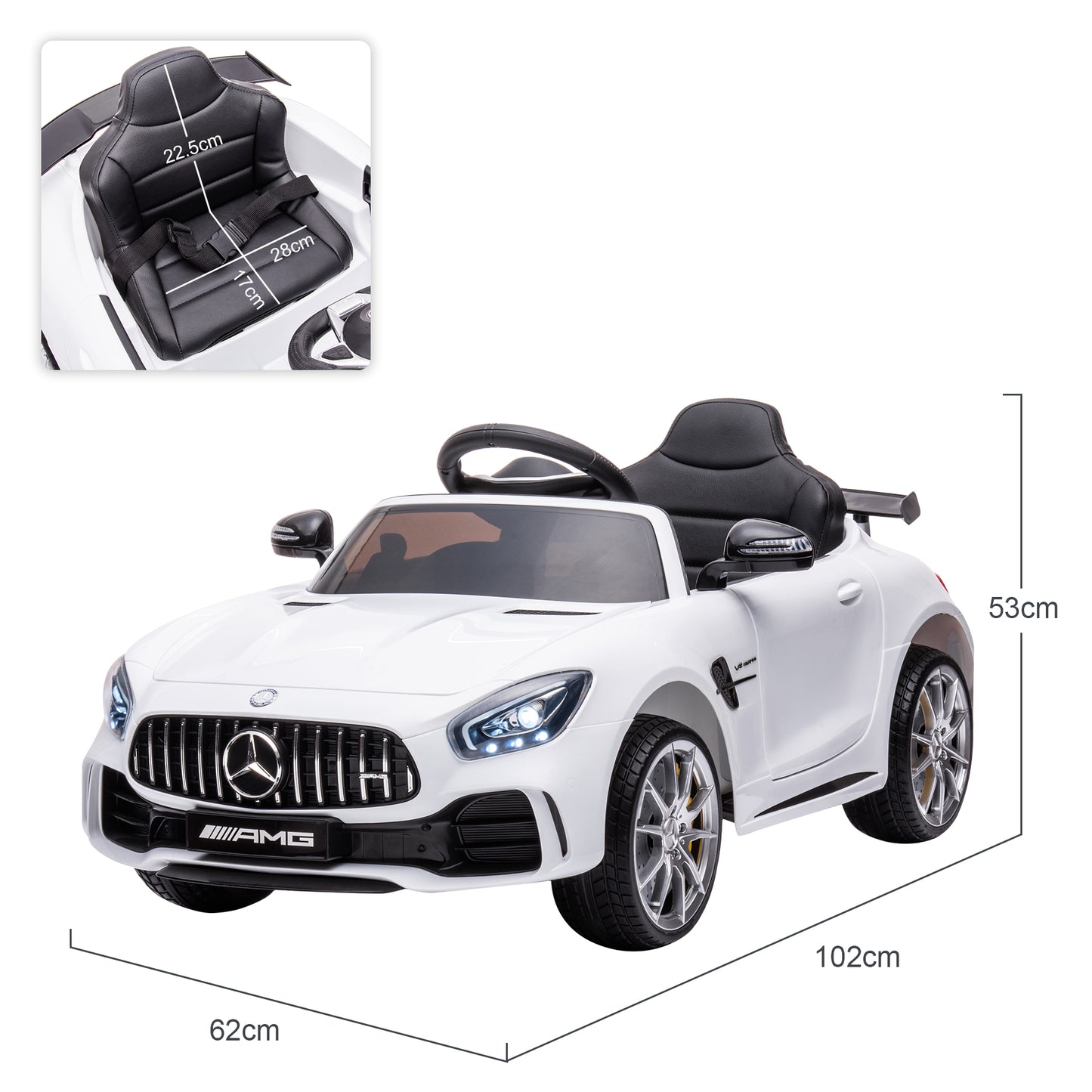 Voiture Electrique Mercedes-AMG GTR pour Enfant 3ans+,avec 2.4G Télécommande 2x15W 12V Vitesse 2km/h 25KG Portante, Blanc
