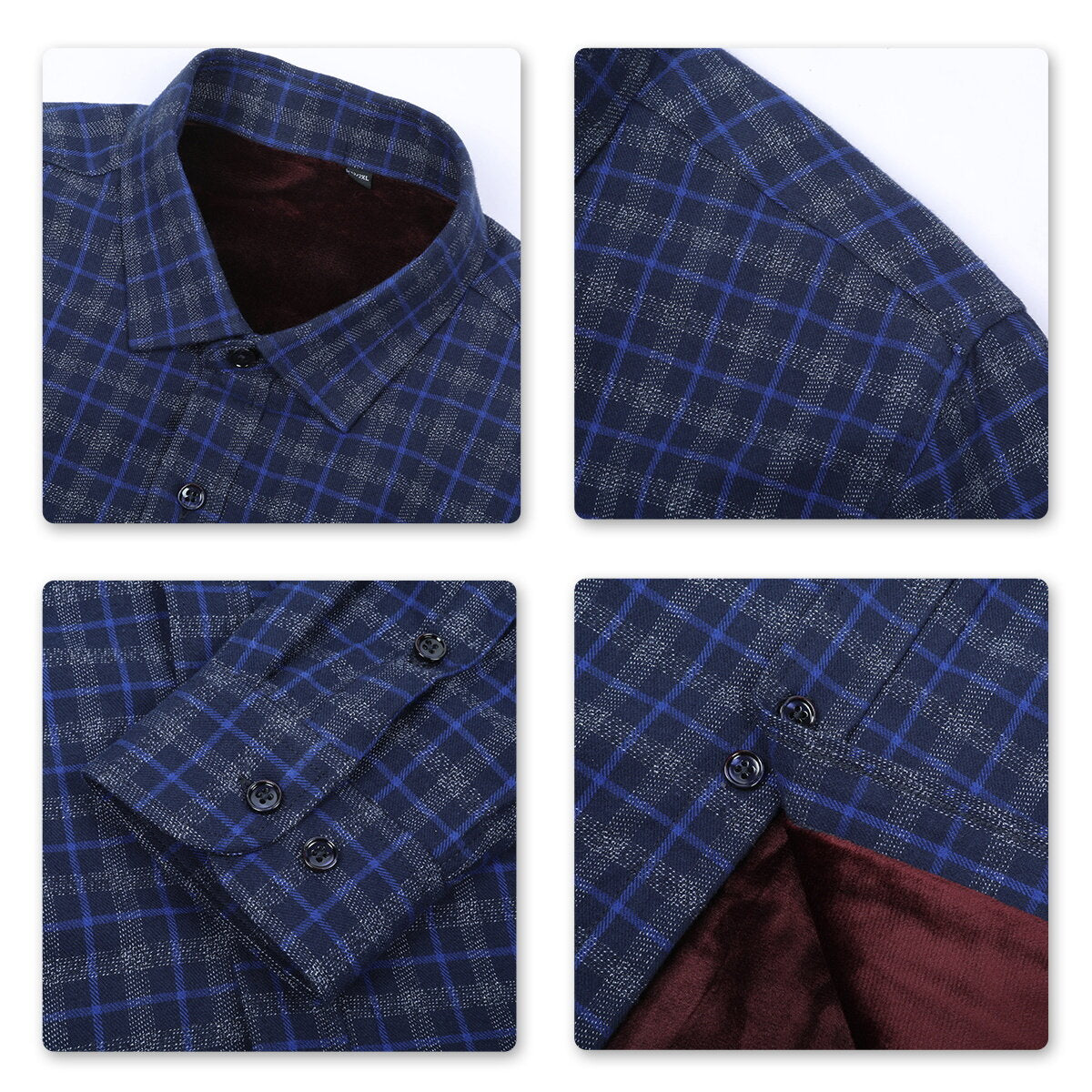 Youthup Mens Plus Fleece Pocket Casual Long Sleeves Color Block Shirt