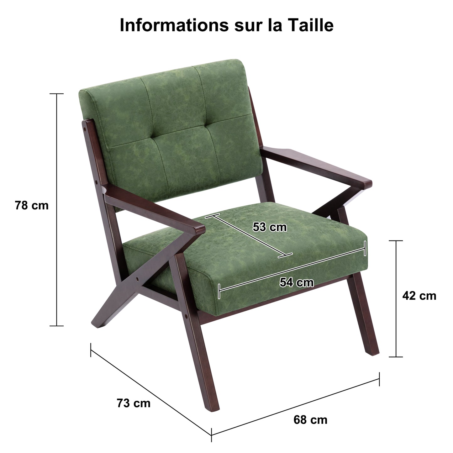 Fauteuil Salon en Tissu Polaire, Fauteuil Confortable Dossier Ergonomique Fauteuil Vintage en Bois Massif Vert