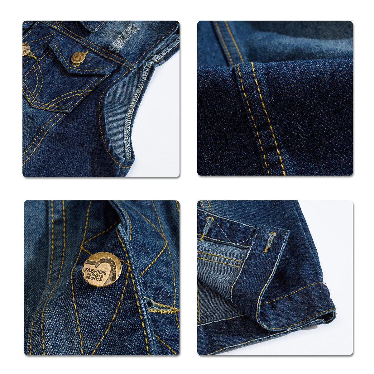 YOUTHUP Mens Ripped Denim Casual Vintage Biker Waistcoat Cowboy Vest