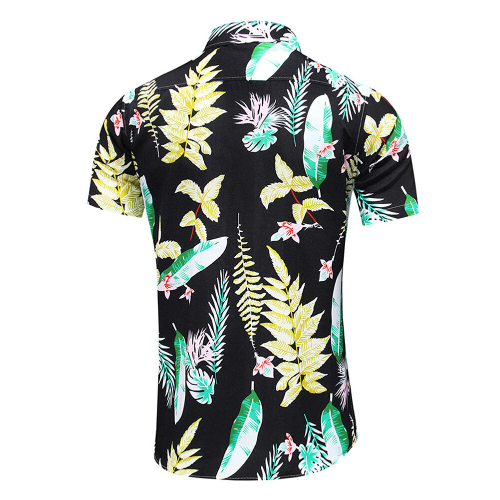 Youthup Mens Plant Print Hawaiian Shirt