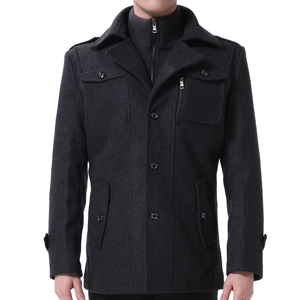 Youthup Mens Double Collar Pocket Pea Coat