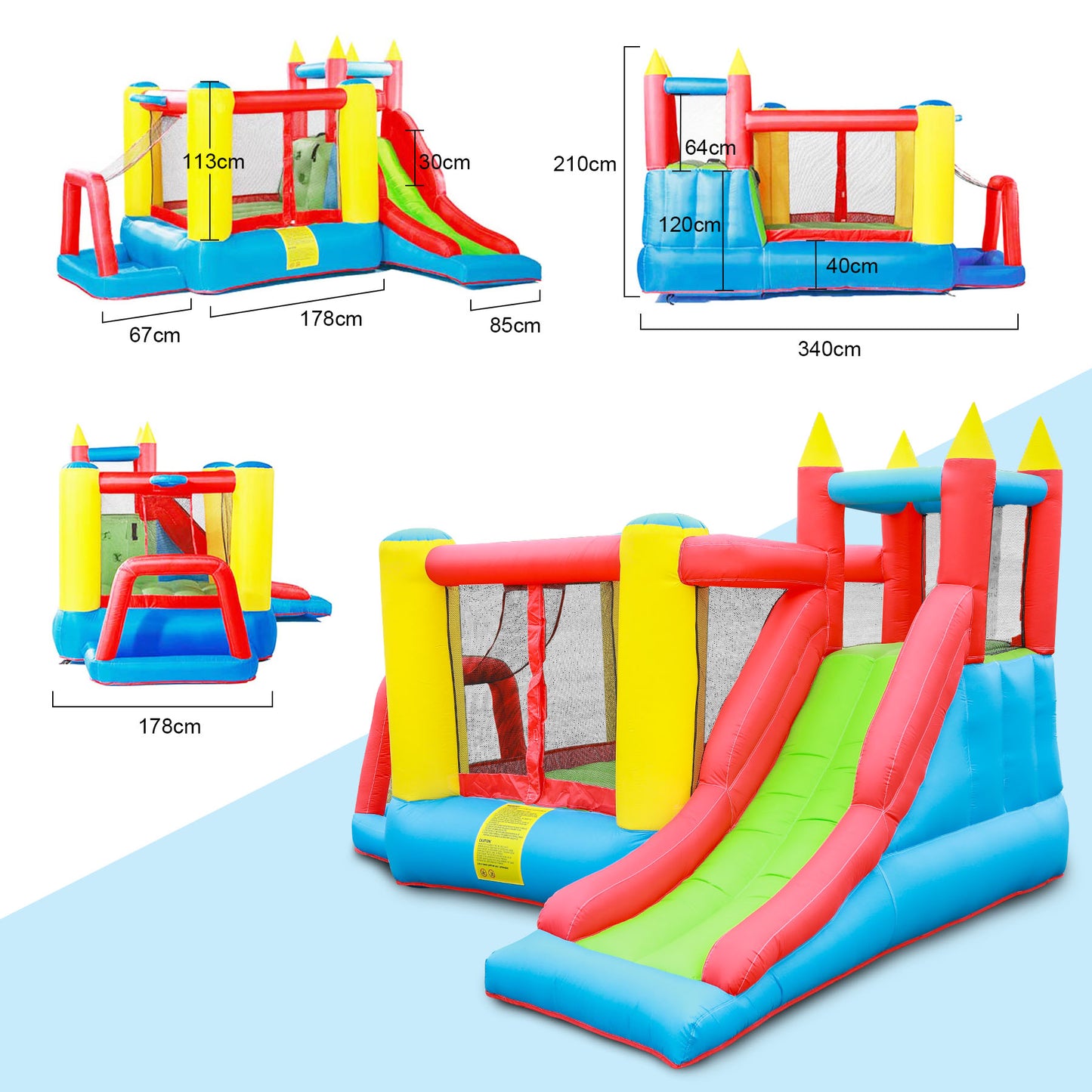 Toboggan gonflable avec piscine pour 3 Enfants Aire de jeux gonflable 340x210x178cm Poids Portant 90KG