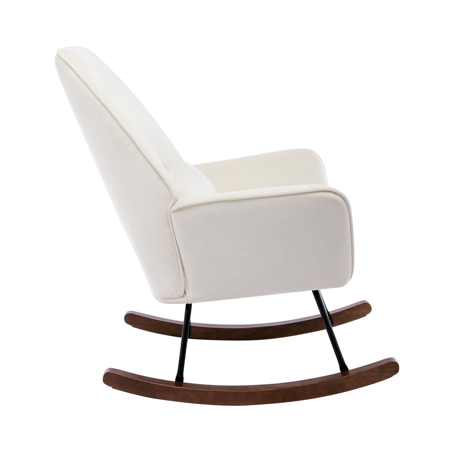 Fauteuil à Bascule en Velours Rembourré avec Support Lombaire, Fauteuil Allaitement à Bascule pour Salon, Chambre d'enfant, Beige