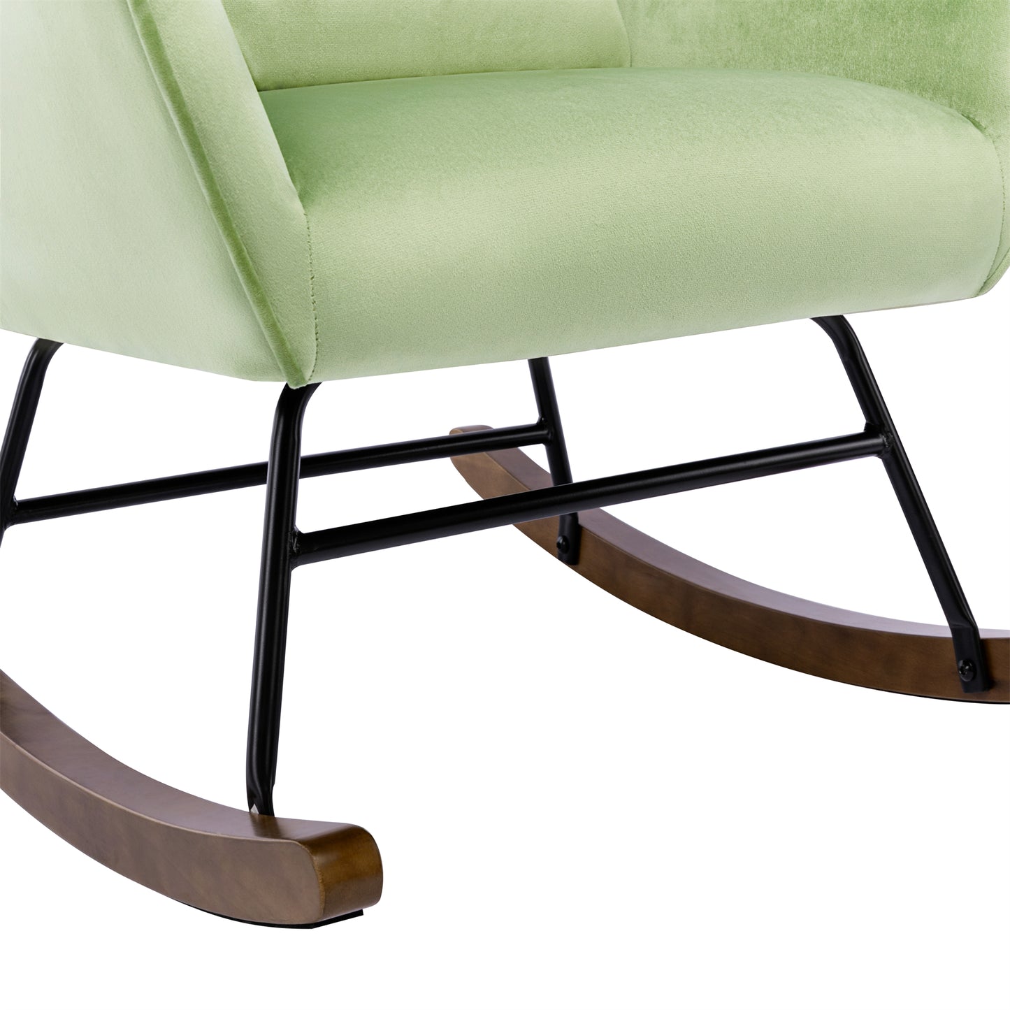 Mecedora de terciopelo para habitación infantil, silla de relajación, sala de estar, mecedora tapizada con patas y cojín de cintura, mecedora para balcón, dormitorio, verde menta