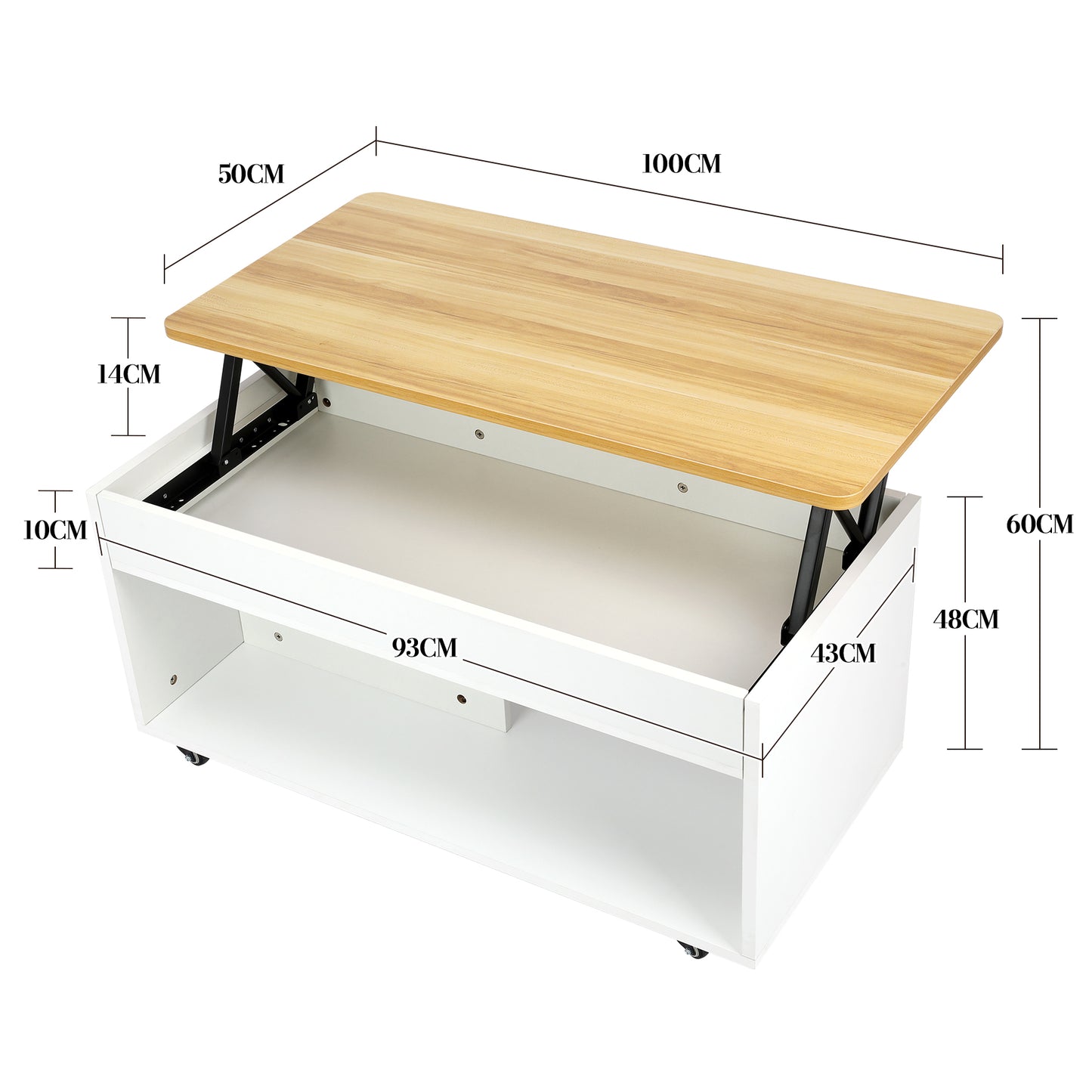 Table Basse Relevable Réglable en Hauteur Table de Salon avec Roulettes Table avec Compartiment Caché Design Réglable en Hauteur.Jaune