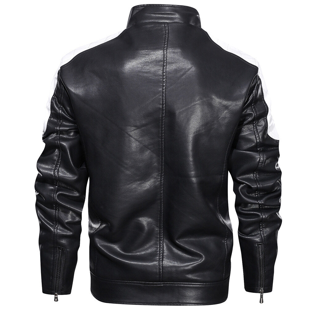 YOUTHUP Mens Motorcycle Race Suit Lapel Collar Leather Jacket