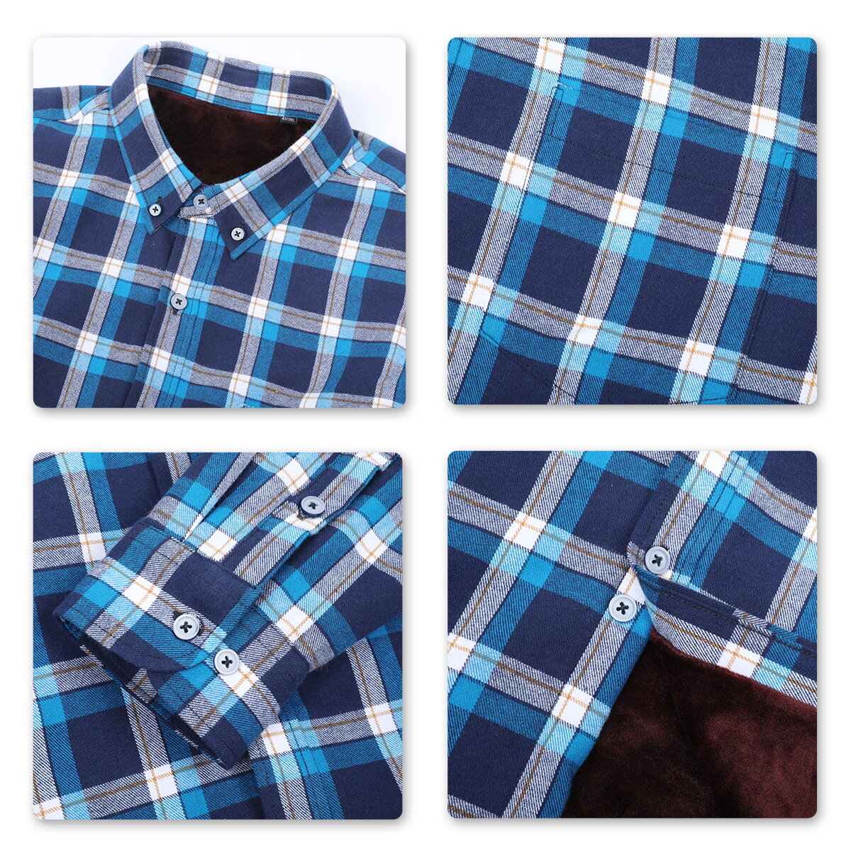 Youthup Mens Casual Striped Plush Colorblock Shirts